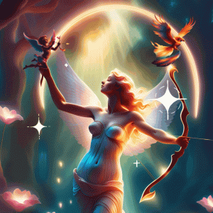 image of Aphrodite with cupids and the phoenix moving in a figure 8 or infinity symbol